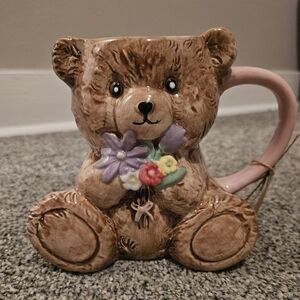 Teddy Bear Ceramic Mug with Flowers